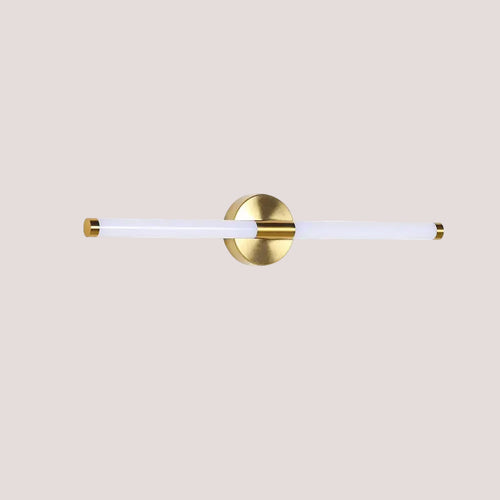 Contemporary Vanity Wall Light with sleek white design and gold accents for modern bathroom lighting.