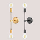 Double Wall Lights featuring gold and black finishes with modern design and exposed bulbs.