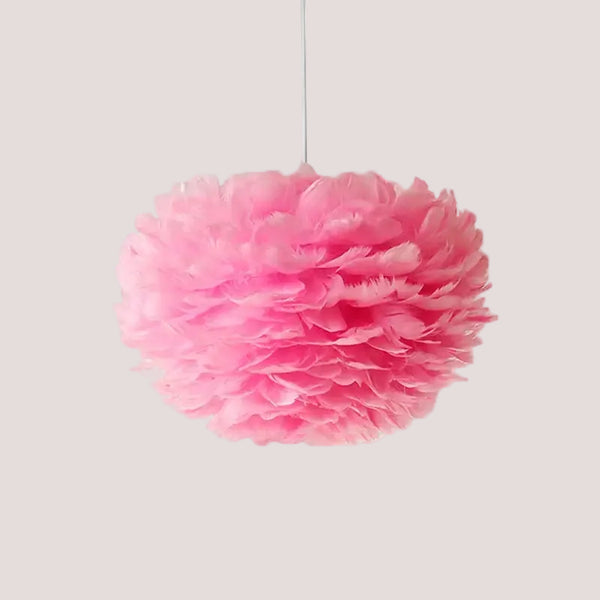 Goose Feather Pendant Chandelier – Soft Modern Lighting for Bedroom, Living Room or Boutique in light pink color.