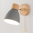 Modern Sconce With Switch featuring a sleek gray shade and wooden base, perfect for contemporary decor.
