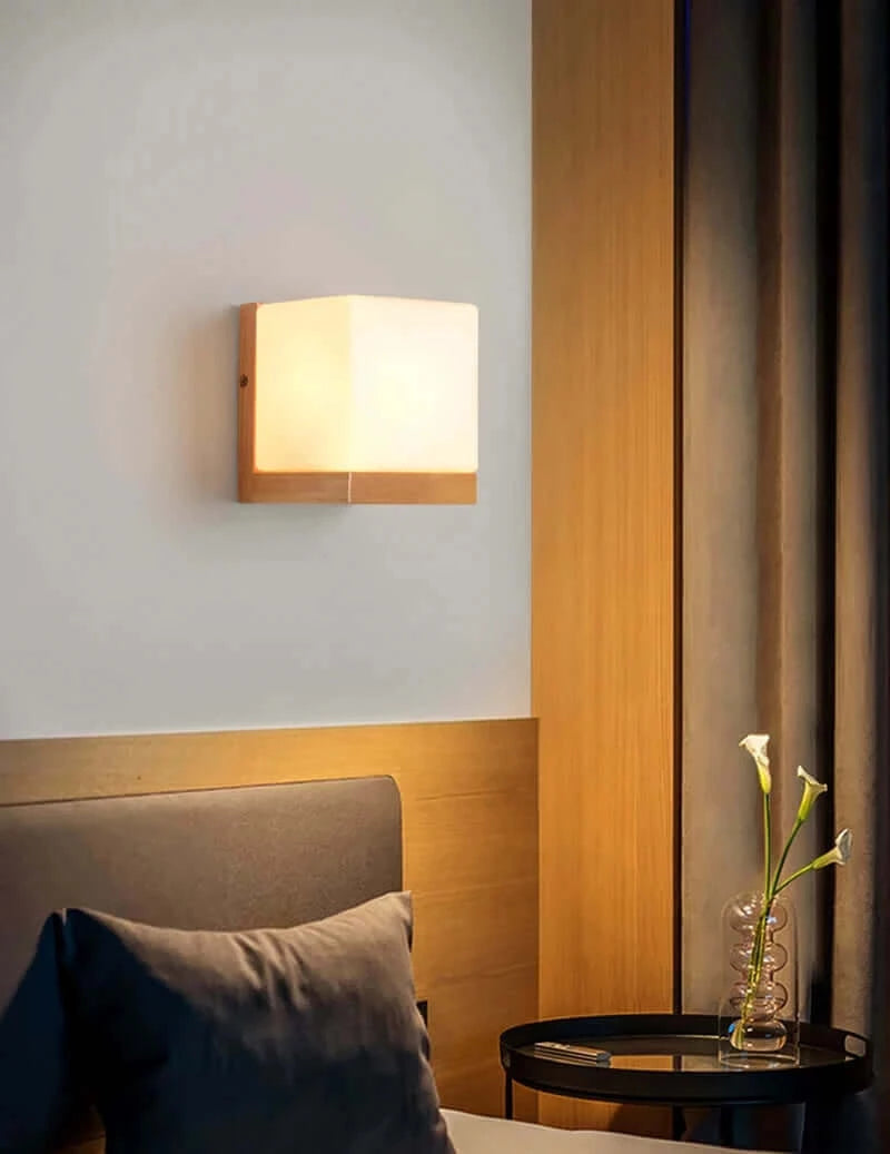 Wall Light Fixtures, Wall Light Fixtures, Wall Light Fixtures, Wood and Frosted Glass Japanese Minimalist Sconces