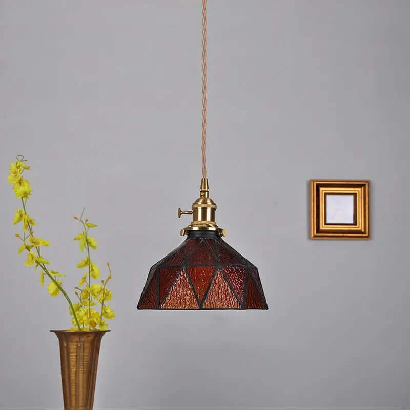 Classic Copper & Glass Floral Pendant Lamp