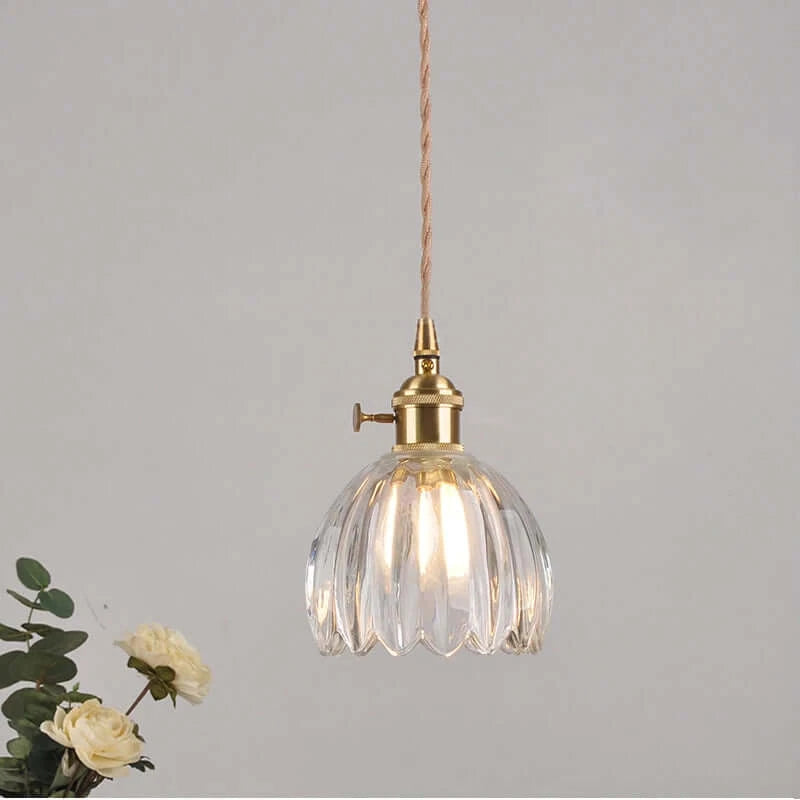 Classic Copper & Glass Floral Pendant Lamp