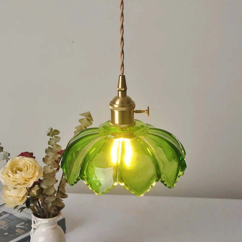 Classic Copper & Glass Floral Pendant Lamp