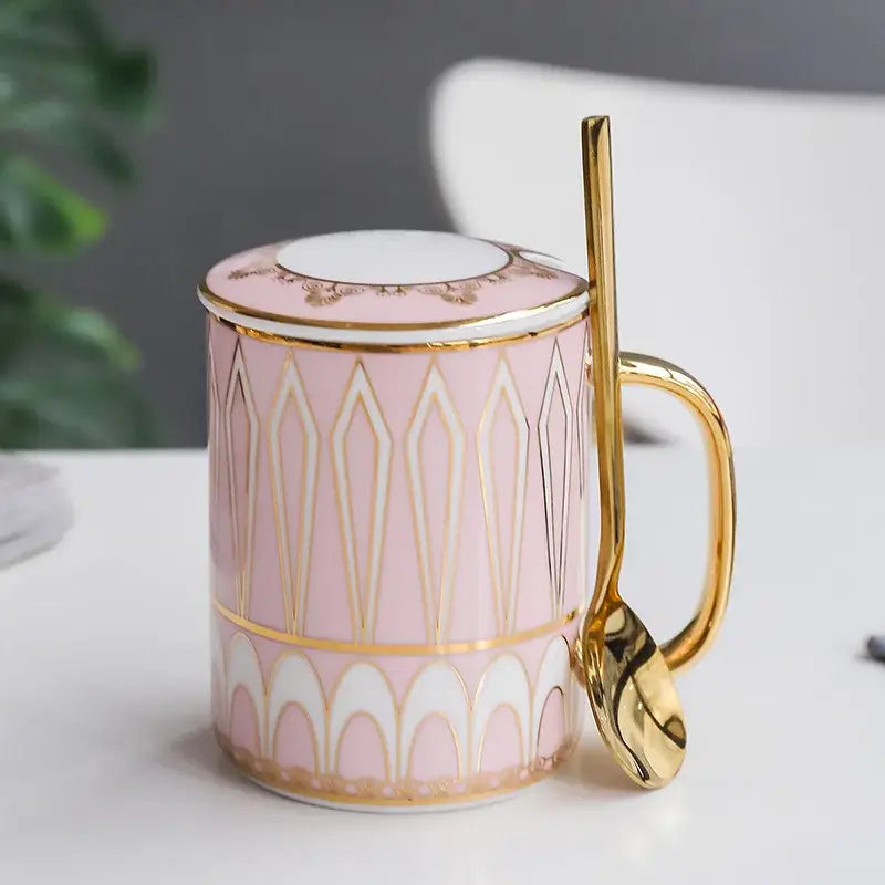 Luxury Ceramic Coffee Mug with Lid & Spoon
