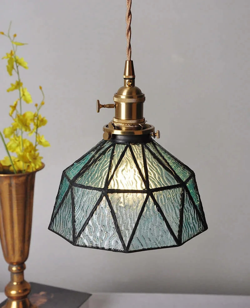 Classic Copper & Glass Floral Pendant Lamp