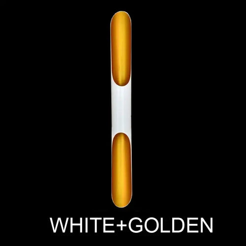 Nordic Glow Tubular Sconce in white and golden color combination against a black background.