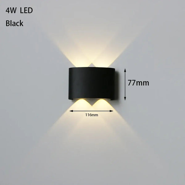 Bathroom Modern Waterproof LED Wall Lamp - Black or White with Gold IP65 shown in black finish illuminated with dual lights.