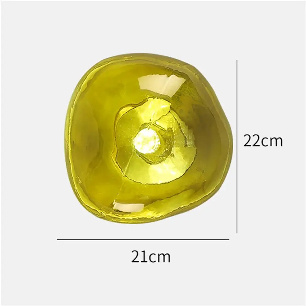 Lava Glass Wall Lamp in vibrant yellow color, showcasing unique shape and dimensions of 22cm height and 21cm width.