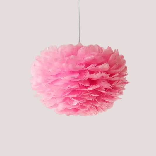 Goose Feather Pendant Chandelier in Light Pink – Soft Modern Lighting for Bedroom, Living Room or Boutique.