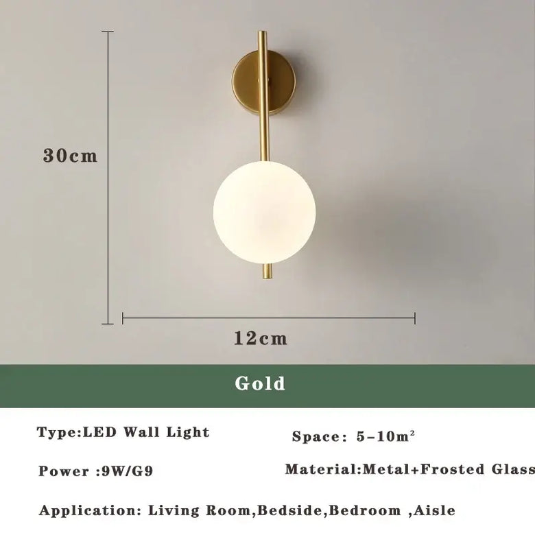 Art Deco Golden Circle Sconce in gold finish with frosted glass, suitable for living room, bedside, and bedroom applications.