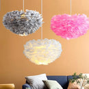 Goose Feather Pendant Chandelier – Soft Modern Lighting for Bedroom, Living Room or Boutique in grey and pink colors.