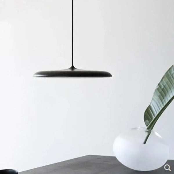 Minimalist Metal Hanging Lamp in black with a sleek design, featuring a contemporary style and elegant accents.