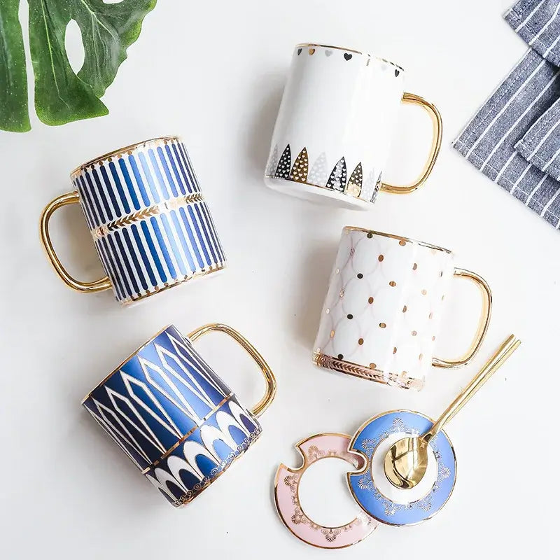 Luxury Ceramic Coffee Mug with Lid & Spoon