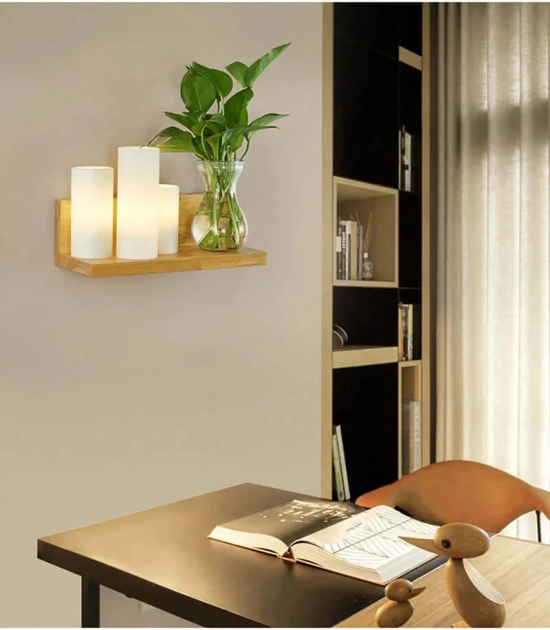 Wall Light Fixtures, Wall Light Fixtures, Wall Light Fixtures, Wood and Frosted Glass Japanese Minimalist Sconces