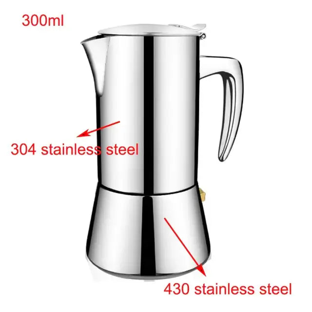 Elegant Steel Moka Coffee Maker - All Heat Sources