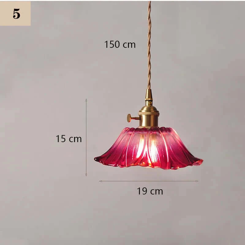 Classic Copper & Glass Floral Pendant Lamp