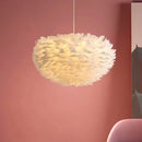 Goose Feather Pendant Chandelier – Soft Modern Lighting for Bedroom, Living Room or Boutique in white finish.