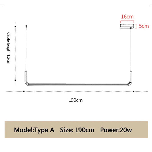 Modern Minimalist Kitchen Island Lighting - Black & Gold Options dimensions and specifications for Type A model.