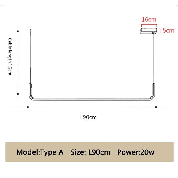 Modern Minimalist Kitchen Island Lighting - Black & Gold Options dimensions and specifications for Type A model.