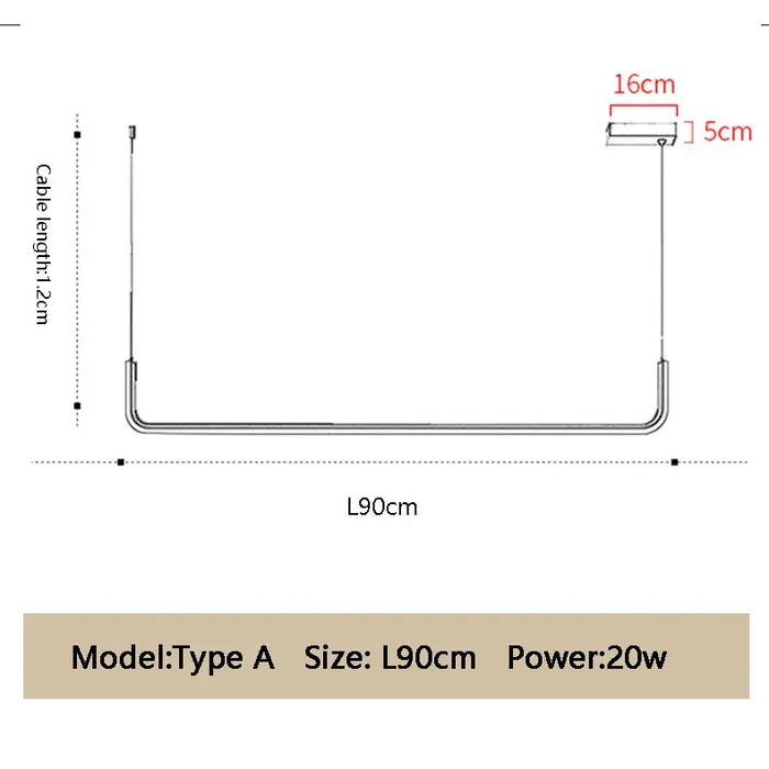 Modern Minimalist Kitchen Island Lighting - Black & Gold Options dimensions and specifications for Type A model.