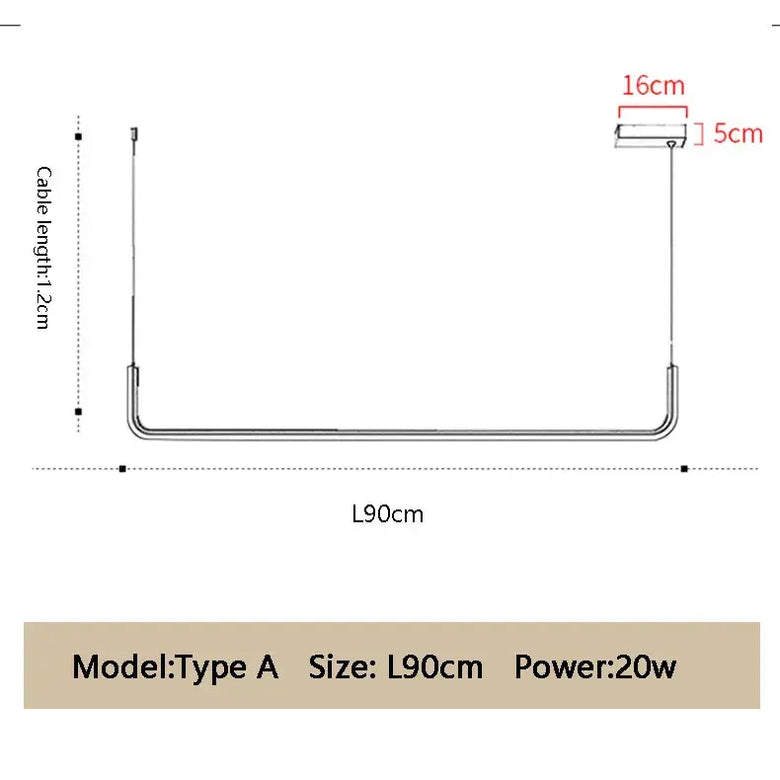 Modern Minimalist Kitchen Island Lighting - Black & Gold Options dimensions and specifications for Type A model.