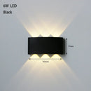 Bathroom Modern Waterproof LED Wall Lamp - Black or White with Gold IP65 showcasing black finish and up/down lighting effects.