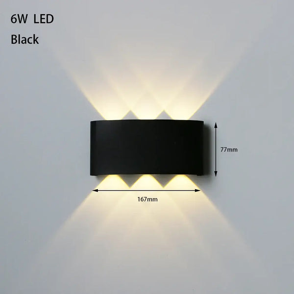 Bathroom Modern Waterproof LED Wall Lamp - Black or White with Gold IP65 showcasing black finish and up/down lighting effects.