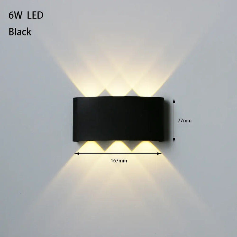 Bathroom Modern Waterproof LED Wall Lamp - Black or White with Gold IP65 showcasing black finish and up/down lighting effects.