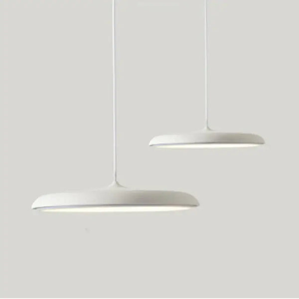 Minimalist Metal Hanging Lamp showcasing contemporary design with sleek white finish and elegant lighting.
