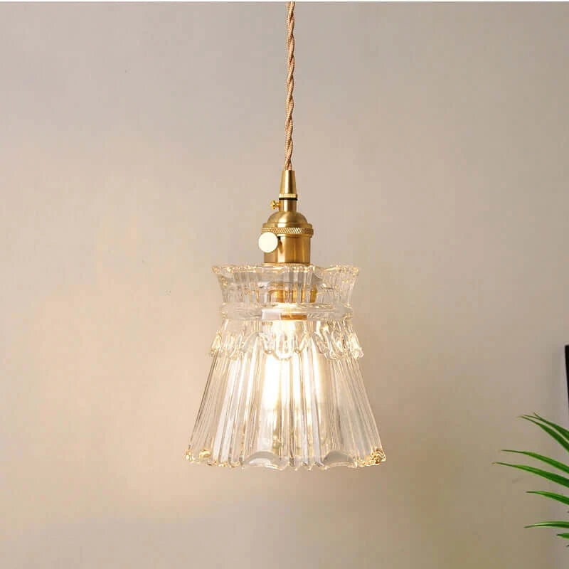 Classic Copper & Glass Floral Pendant Lamp