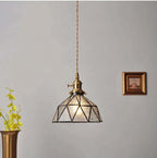 Classic Copper & Glass Floral Pendant Lamp