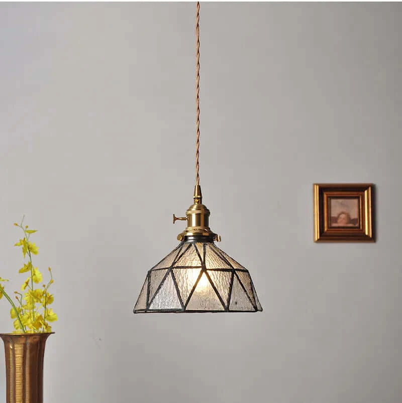 Classic Copper & Glass Floral Pendant Lamp
