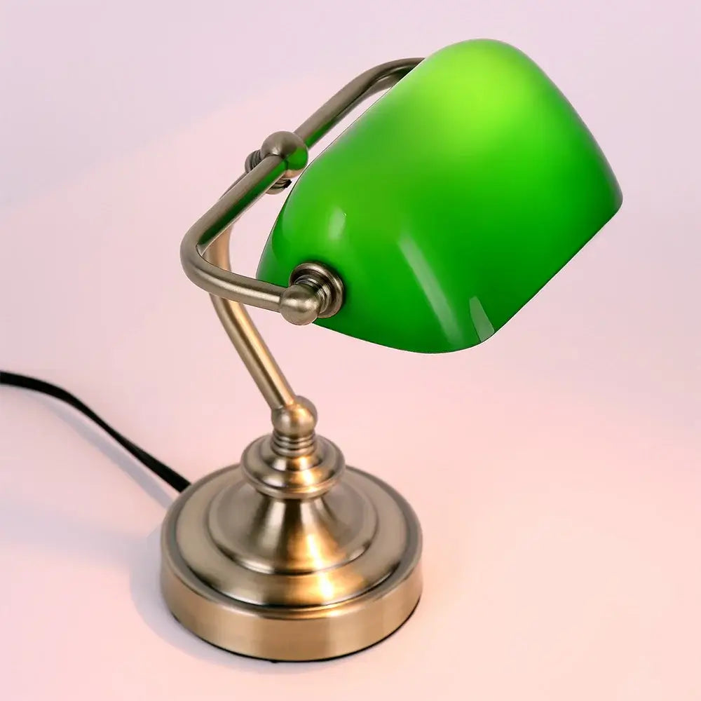 Chic Retro Desk Lamp - Green Lampshade, Portable