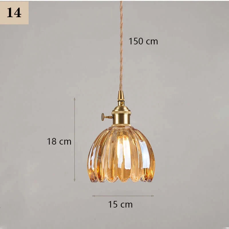Classic Copper & Glass Floral Pendant Lamp