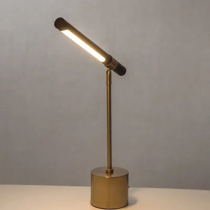 Modern Minimalist LED Table Lamp – Foldable Wood Grain Desk Light with Brass Base