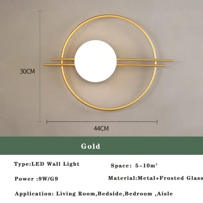 Art Deco Golden Circle Sconce, a stunning LED wall light design in gold, perfect for bedrooms and living rooms.