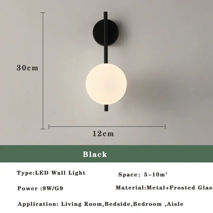 Art Deco Golden Circle Sconce LED wall light with black metal and frosted glass design for modern decor.