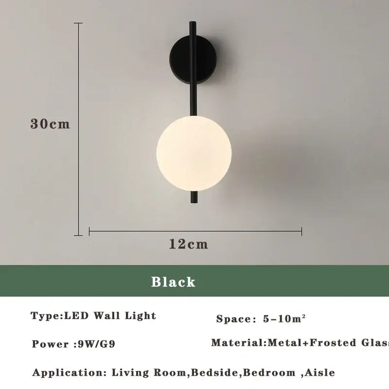 Art Deco Golden Circle Sconce LED wall light with black metal and frosted glass design for modern decor.