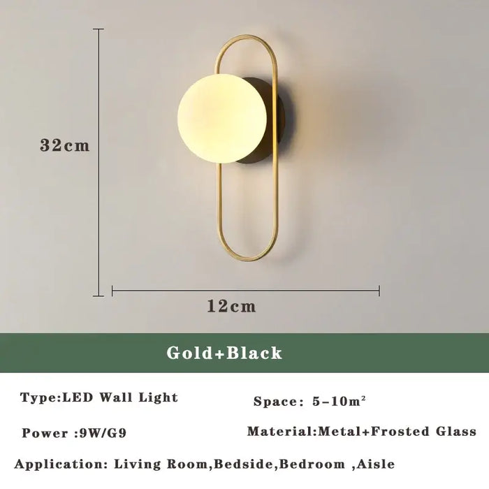 Art Deco Golden Circle Sconce featuring a gold and black LED wall light design with frosted glass.