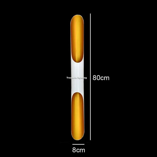 Nordic Glow Tubular Sconce featuring a sleek design with gold and white finish, dimensions 80cm x 8cm.