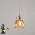 Classic Copper & Glass Floral Pendant Lamp