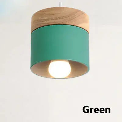 Simple Metal Danish Pendant with Wood in green color, showcasing modern Nordic design and elegant aluminum finish.