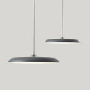 Minimalist Metal Hanging Lamp in contemporary gray design, featuring sleek lines and elegant illumination.