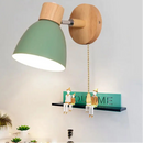 Modern Sconce With Switch featuring a green shade and wooden base, stylish wall-mounted lighting for modern decor.