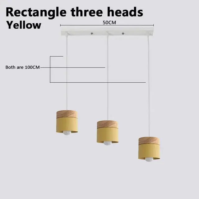 Simple Metal Danish Pendant with Wood in Yellow with three heads design.