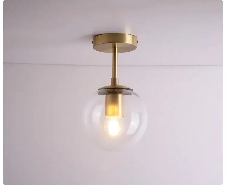 Brushed Brass Glass Globe Semi-Flush LED Ceiling Light