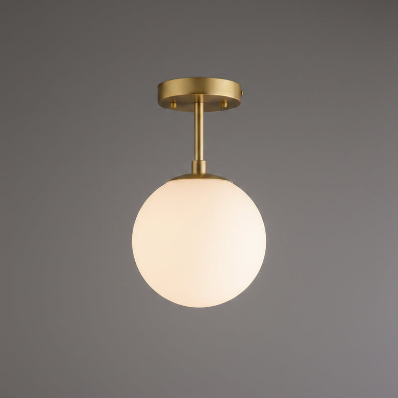 Brushed Brass Glass Globe Semi-Flush LED Ceiling Light