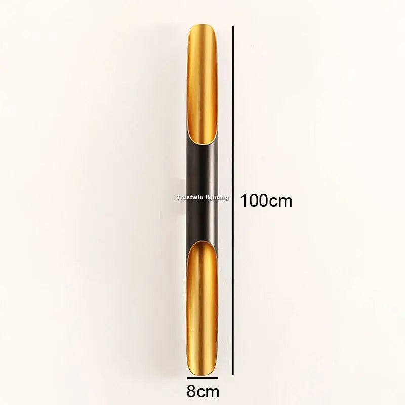 Nordic Glow Tubular Sconce with sleek design, gold and black finish, dimensions 100cm x 8cm.