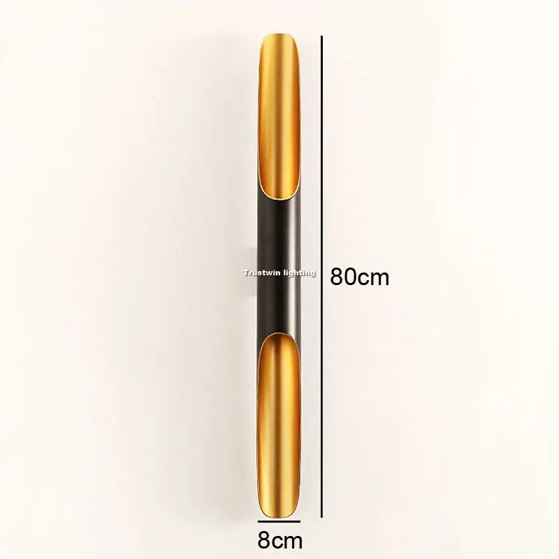 Nordic Glow Tubular Sconce featuring a sleek black and gold design, dimensions 80cm x 8cm, ideal for modern interiors.